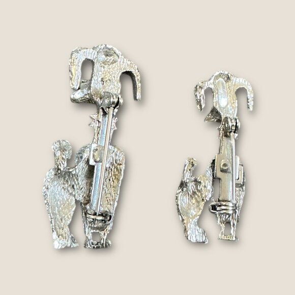 Lot Of 2 Silver Poodle Brooches With Red Collar Details 1.75" & 1.5" Vintage Sty - Picture 3 of 3